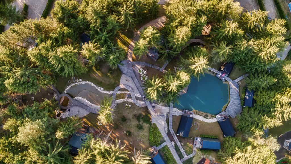 Pltivice Holiday Resort from overhead - a walking path